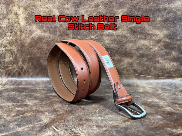 Real Cow Leather Single Stictch Belt Brown