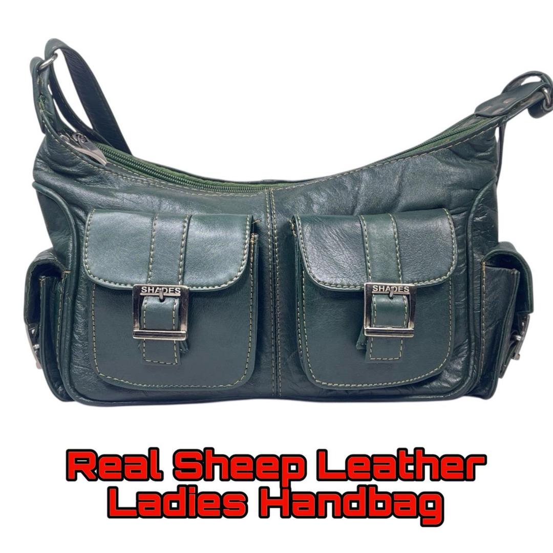 Women's Leather Sheep Plain Hand Bag, Green