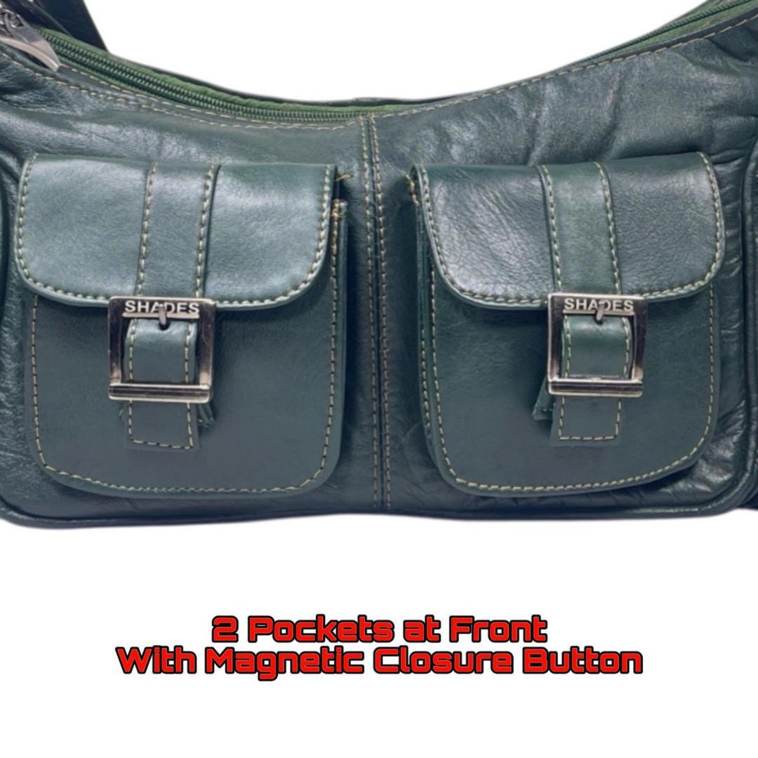 Women's Leather Sheep Plain Hand Bag, Green