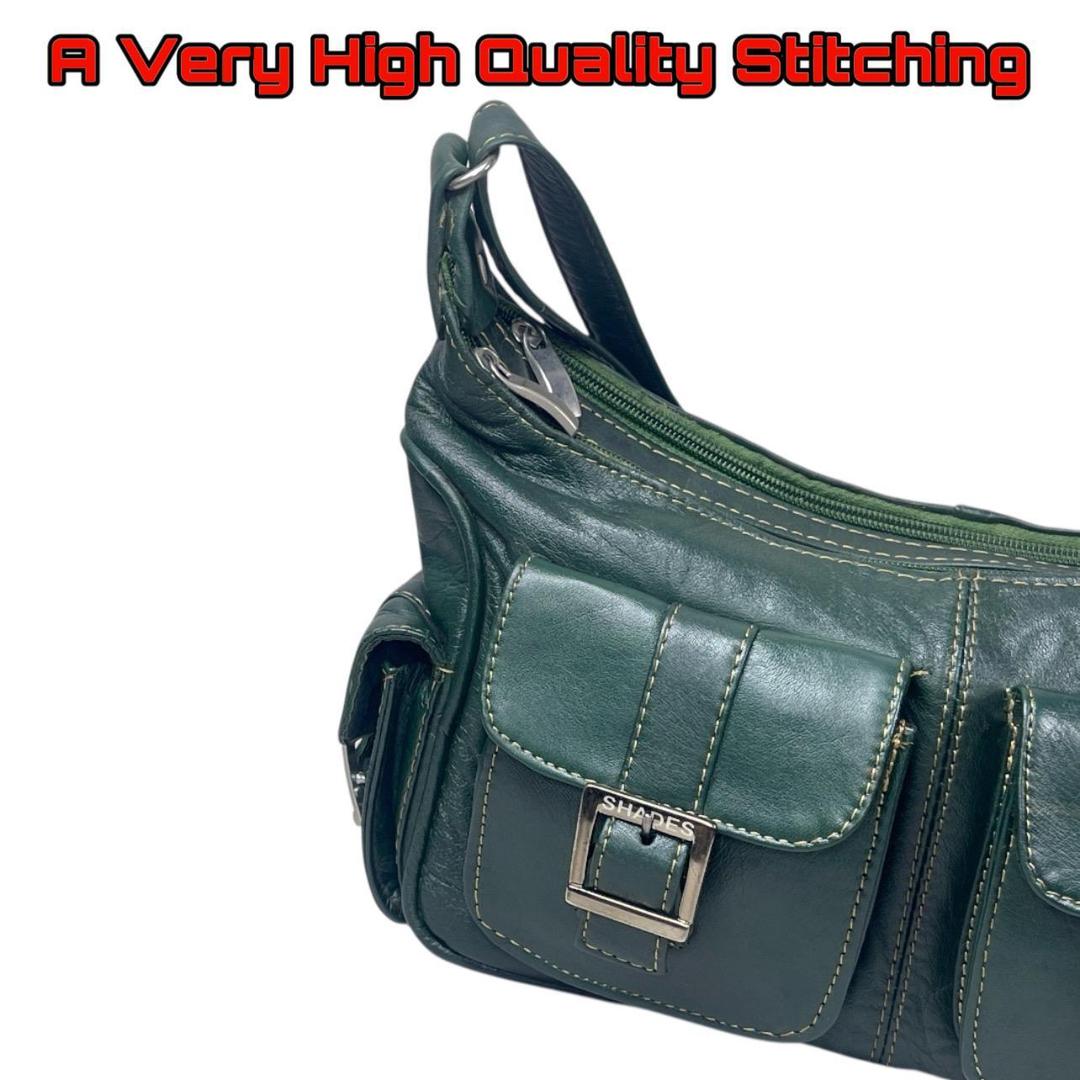 Women's Leather Sheep Plain Hand Bag, Green
