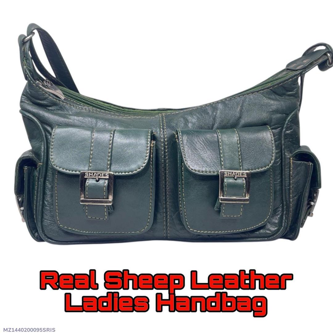 Women's Leather Sheep Plain Hand Bag, Green
